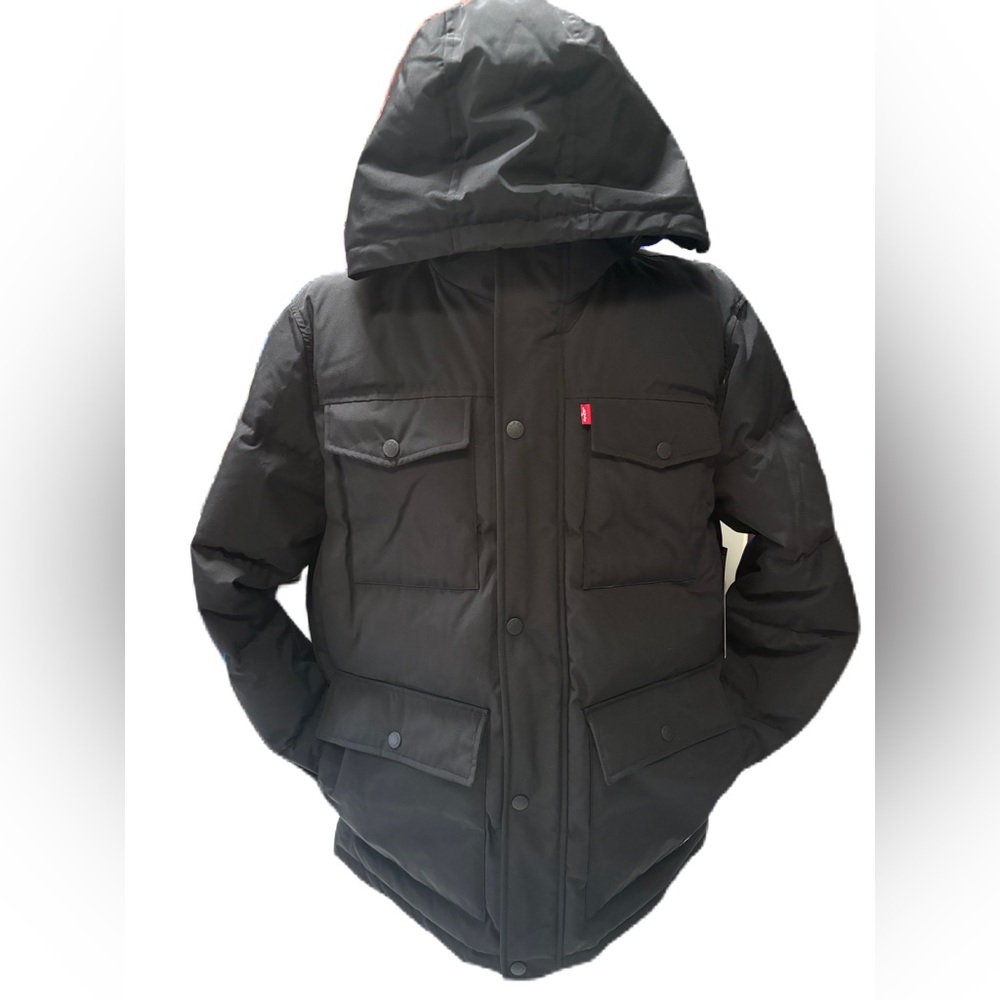 Levi’s Black Hooded Arctic Parka Puffer Winter Coat Durable Design NWT